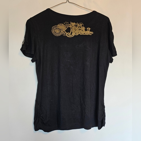 Chagall Funky Beaded Detailing Graphic Tee With Rhinestones and Faux Fur - Picture 7 of 7